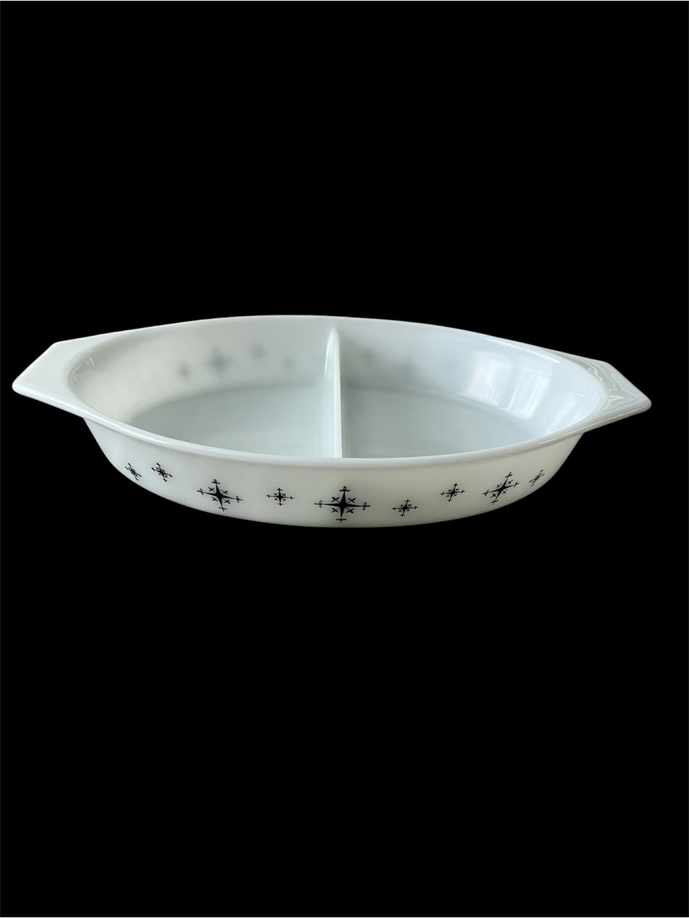 Vintage Pyrex Black Star Atomic Compass Divided Casserole 1.5 quart - NO LID